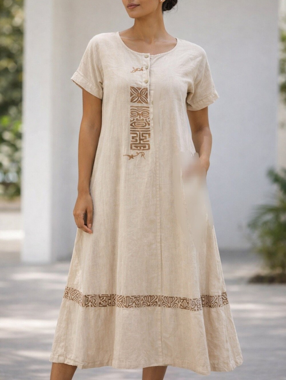 Blue Cactus 100% Linen Cream/Sand Maxi Dress Western/Boho XL - Picture 10 of 12